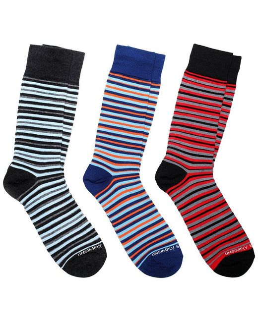 Unsimply Stitched Blue 3-Pack Crew Socks for men
