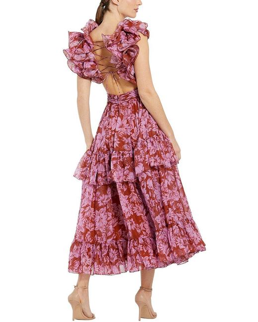 Mac Duggal Red Brocade Midi Dress