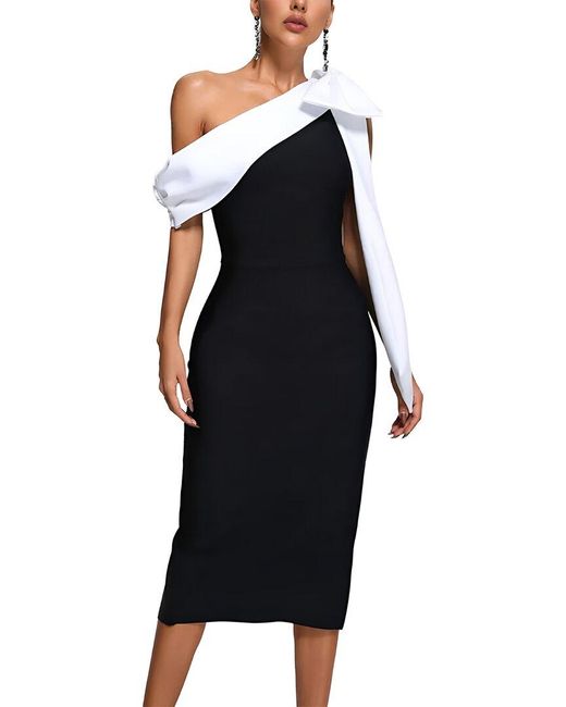 AMINA GLAM Black Solid Midi Dress
