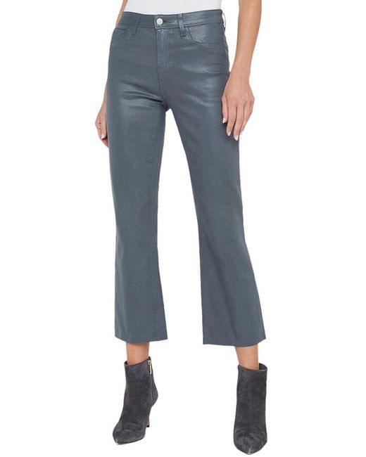 L'Agence Blue Kendra High-Rise Crop Dark Shadow Coated Crop Flare Jean
