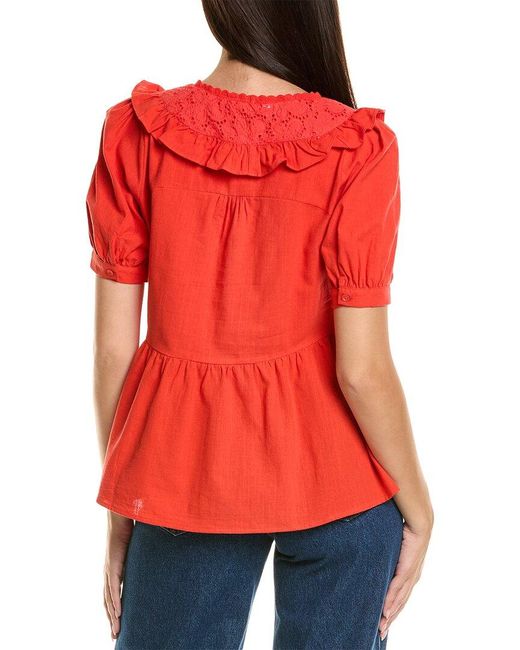 CELESTINE SEI Red Puff Sleeve Top