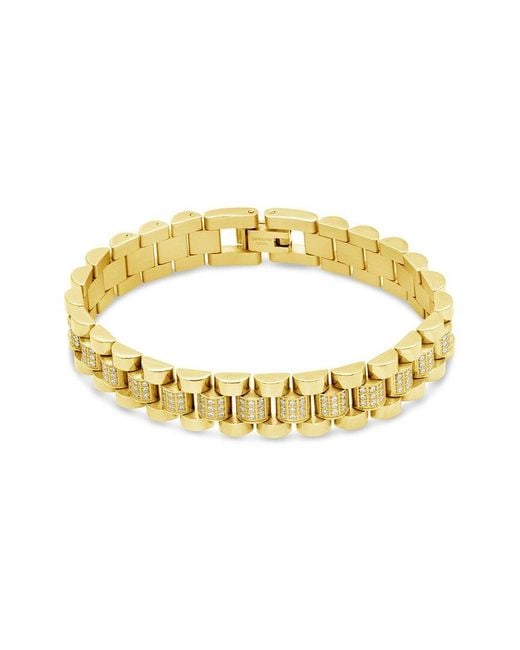 Sterling Forever Metallic 14K Plated Cz Accent Chain Watch Band