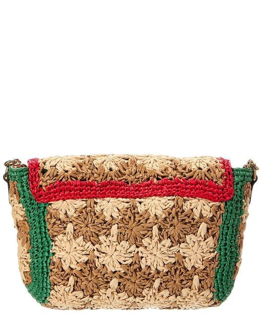 Gucci Pink Gg Logo Raffia & Leather Shoulder Bag