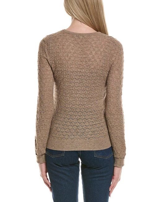 Sofiacashmere Brown Pointelle Crewneck Wool & Cashmere-Blend Sweater