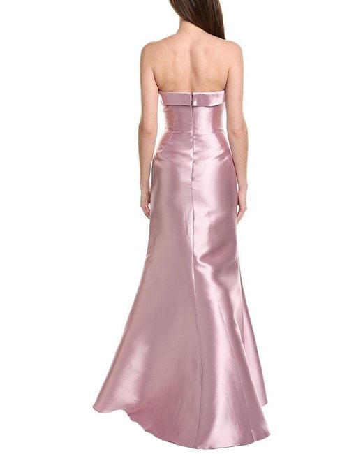 Rene Ruiz Pink Strapless Draped Bodice Floral Gown