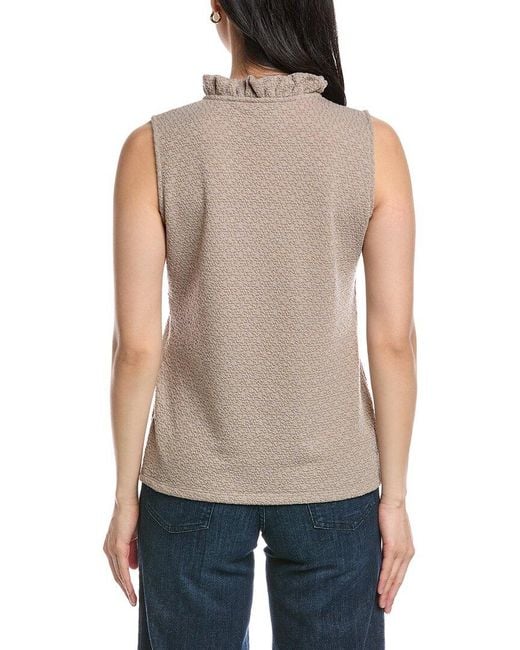 Anne Klein Gray Smocked Knit Ruffle Top