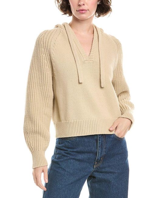 Madewell Blue Open-Neck Ribbed Hoodie