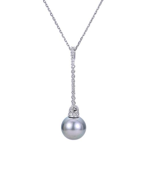 Pearls White Imperial 14K 0.07 Ct. Tw. Diamond & 10-11Mm Tahitian Pearl Necklace