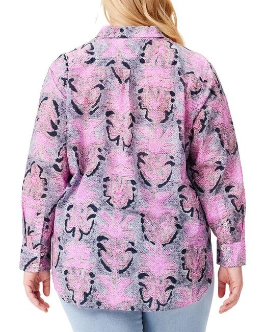 NIC+ZOE Purple Plus Petal Patch Boyfriend Shirt