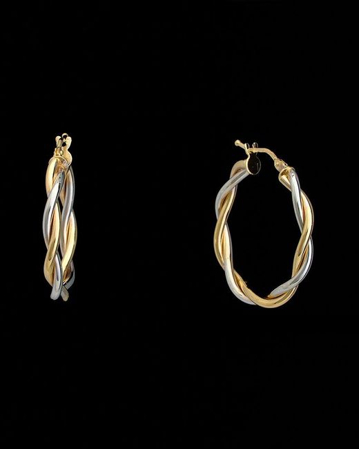 Italian Gold Black 18K Italian Two-Tone Twisted Hoops