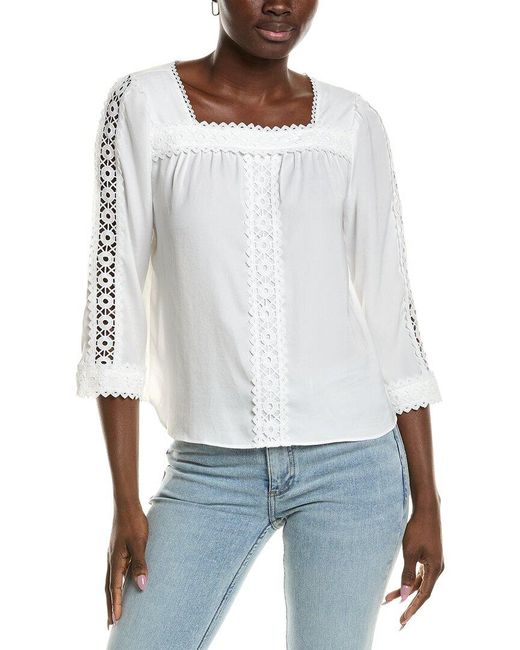 Vince Camuto White Lace Yoke Blouse