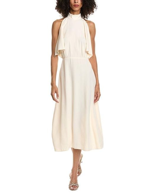 Prada Natural Halter Neck Draped Satin Midi Dress