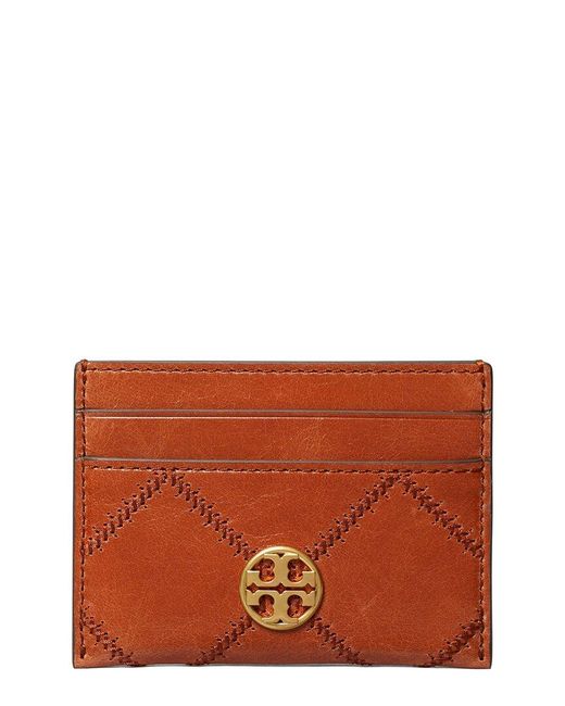 Tory Burch Orange Willa Glazed Slim Leather Card Case
