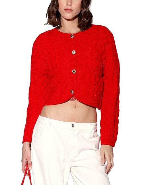 Walter Baker Red Claire Linen-Blend Cardigan