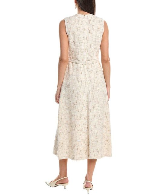 Anne Klein Natural Rosette Detail A-Line Novelty Tweed Midi Dress