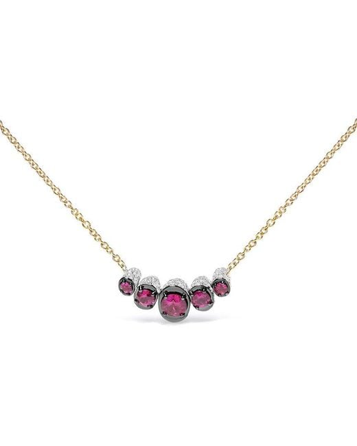Haus of Brilliance Metallic Colorful Gemstones 18K Rose 1.03 Ct. Tw. Diamond & Ruby Choker Necklace