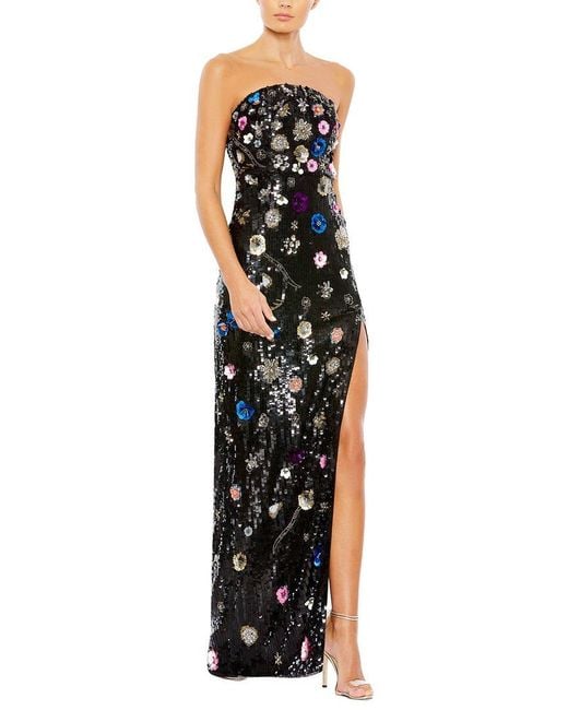 Mac Duggal Black Floral Sequin Gown