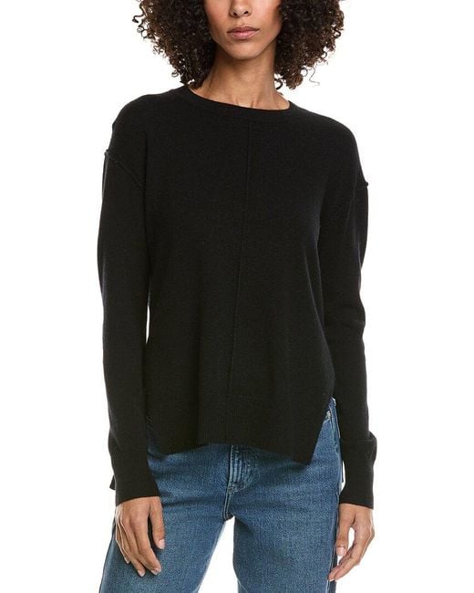 InCashmere Black Seam Detail High-Low Wool & Cashmere-Blend Sweater
