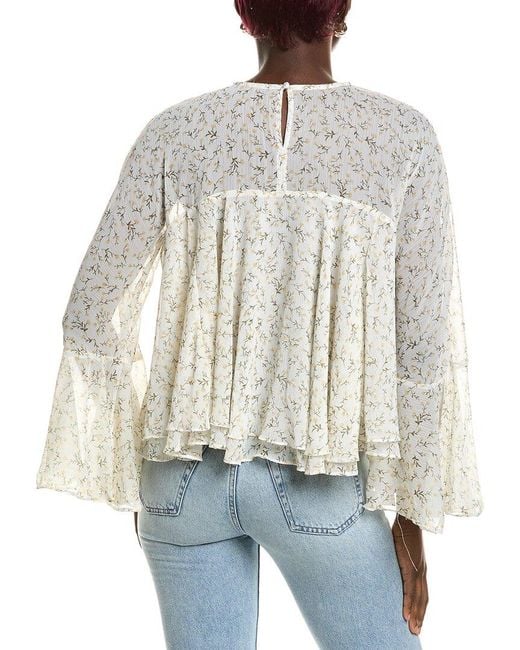 1.STATE White Keyhole Back Ruffle Blouse
