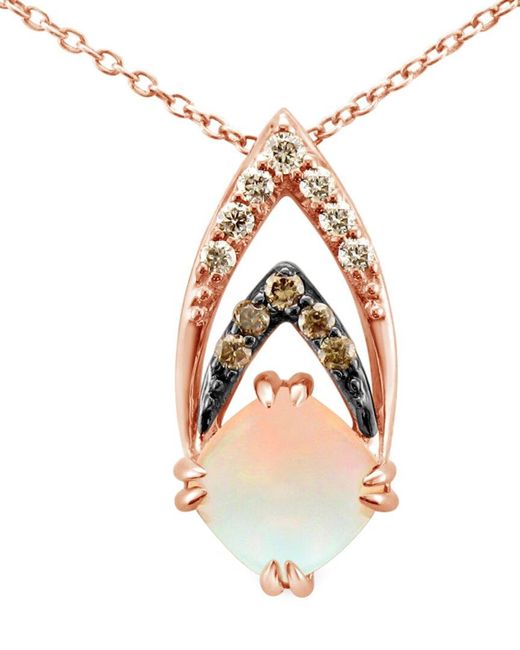 Le Vian Metallic Le Vian 14k Rose Gold 0.85 Ct. Tw. Diamond & Opal Pendant Necklace