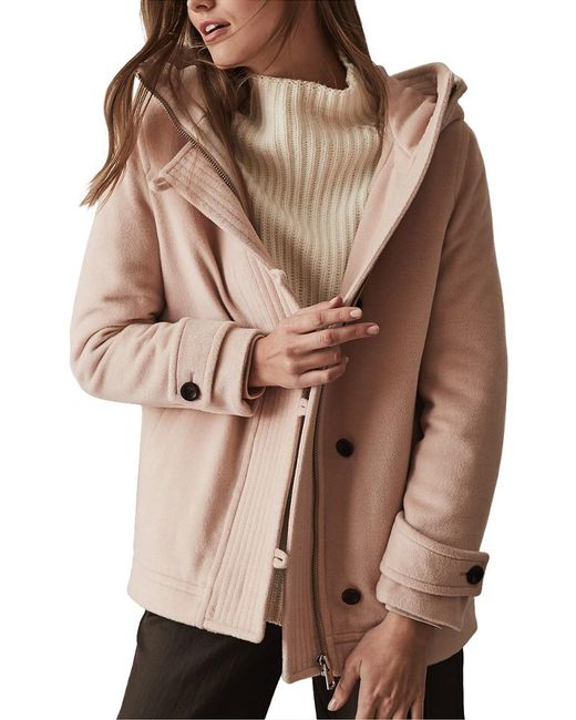 Reiss Pink Marlowe Hooded Short Wool Coat