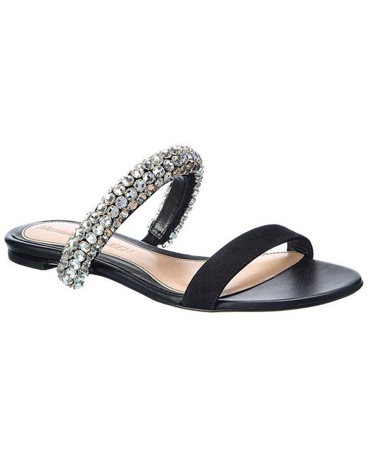 McQueen White Crystal Suede Sandal