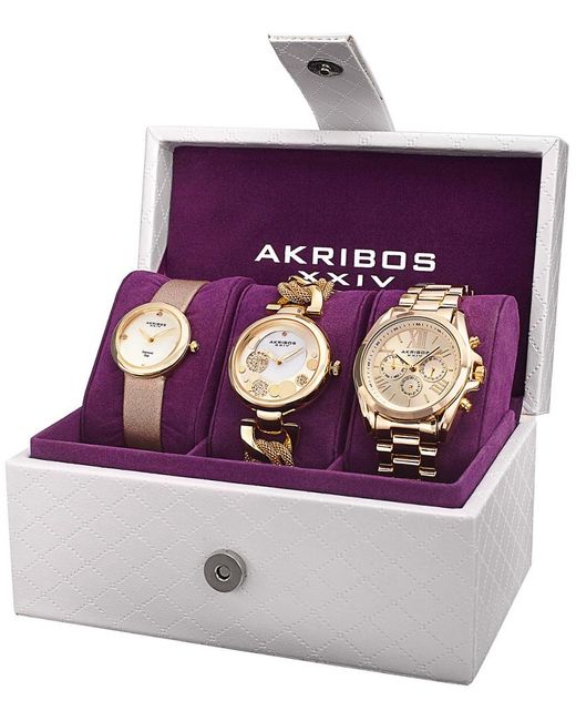 Akribos Xxiv Purple Set Of 3 Diamond Watches