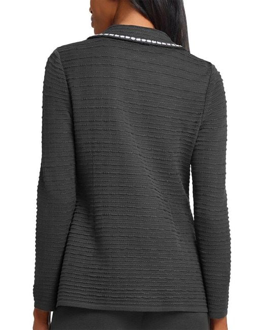 Ming Wang Black Tailored Fit Contrast Trim Textured Knit Jacket
