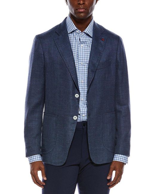 Isaia Blue Capri Wool, Silk, & Linen-Blend Sport Jacket for men