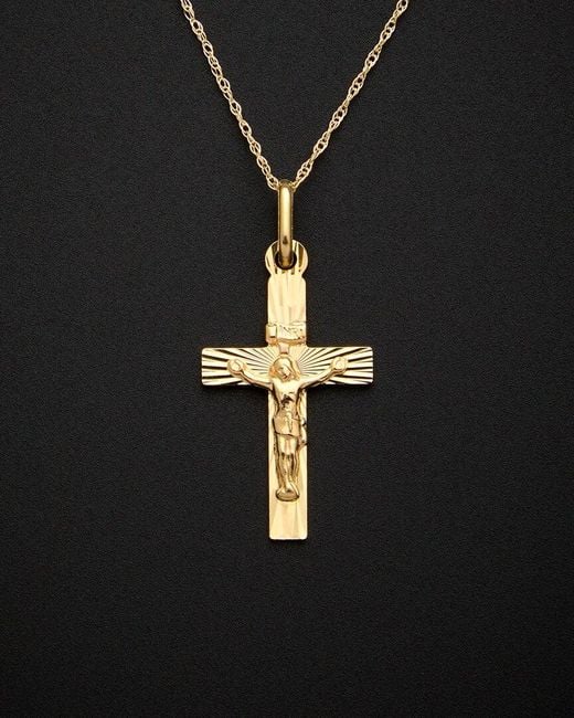 Italian Gold Black 14K Crucifix Pendant Necklace