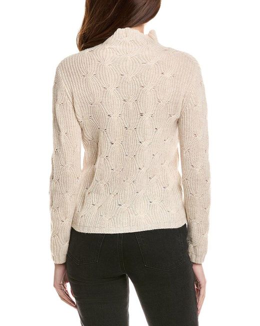Hannah Rose Natural Shaker Cable Funnel Neck Wool & Cashmere-Blend Sweater