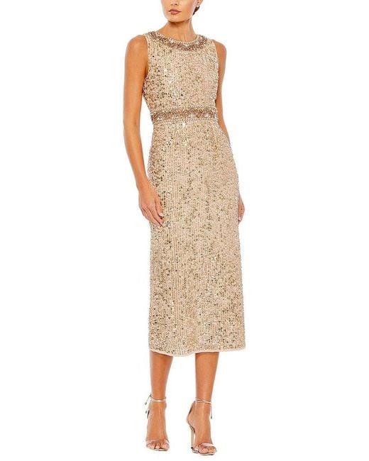 Mac Duggal Natural Embellished Midi Dress
