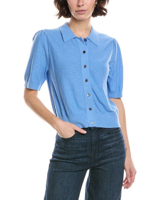Michael Stars Blue Sparrow Cashmere-Blend Polo Sweater