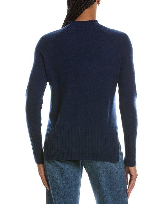 Forte Blue Basic Trim Low Funnel 100% Cashmere Pullover