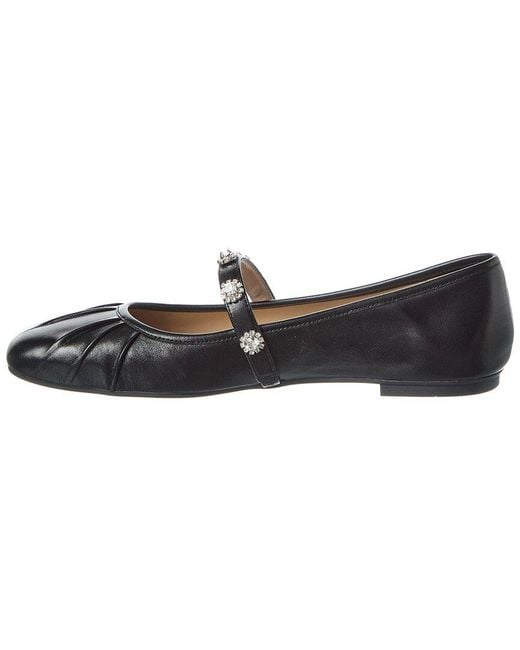 Stuart Weitzman Black Justina Leather Mary Jane Ballet Flat