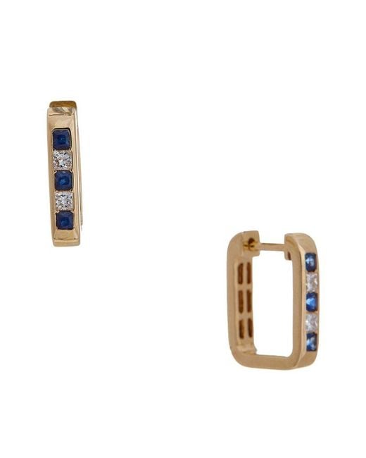 Maitre De Diamant Metallic 14K 0.91 Ct. Tw. Lab-Grown Diamond & Sapphire Hoop Earrings