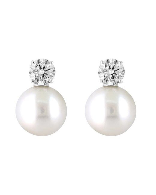 Effy Fine Jewelry White 1.00 Ct. Tw. Lab-Grown Diamond & 10Mm Pearl Earrings