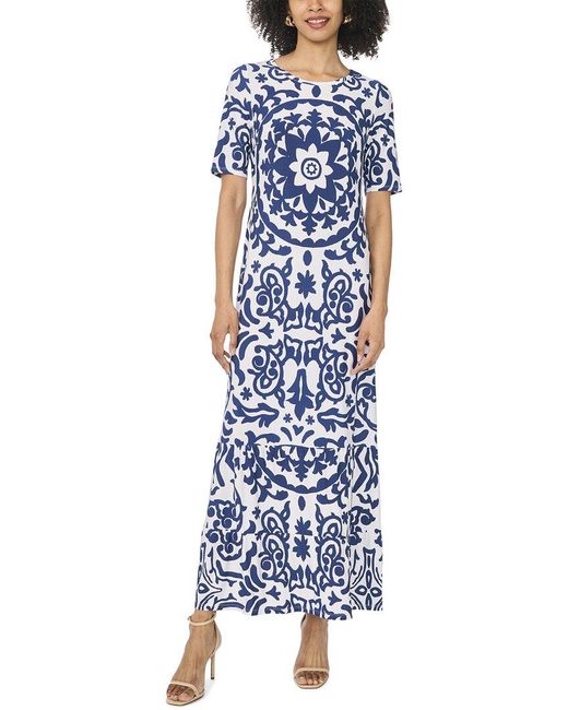 Vince Camuto Blue 3/4 Sleeve Crewneck Maxi Dress