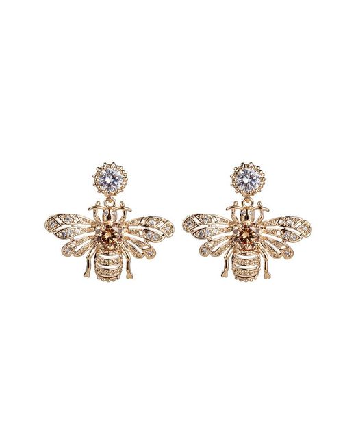Eye Candy LA White 18k Gold Plated Cz Crystal Bee Dangle Earrings