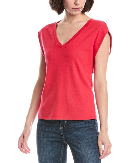 Michael Stars Red Tati Power Shoulder Top