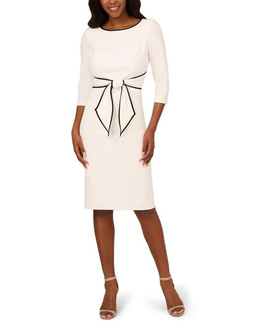 Adrianna Papell White Tipped Crepe Tie Dress