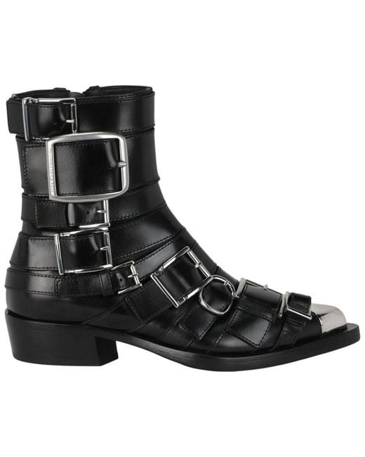 McQueen Black Strappy Punk Leather Bootie