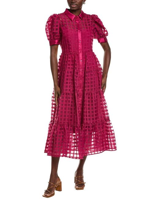 English Factory Gridded Organza Tiered Maxi Dress