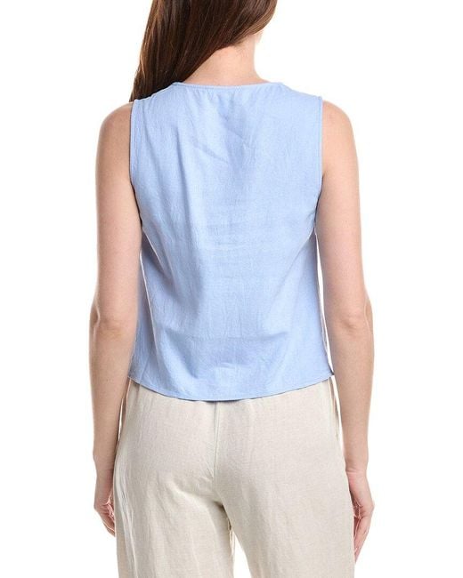 Ellen Tracy Blue Embroidered Linen-Blend Tank Top