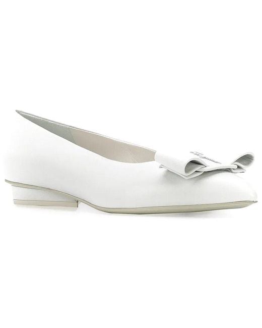 Ferragamo White Viva Leather Ballet Flat