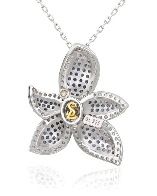Suzy Levian Blue Silver 0.02 Ct. Tw. Diamond & Gemstone Pendant