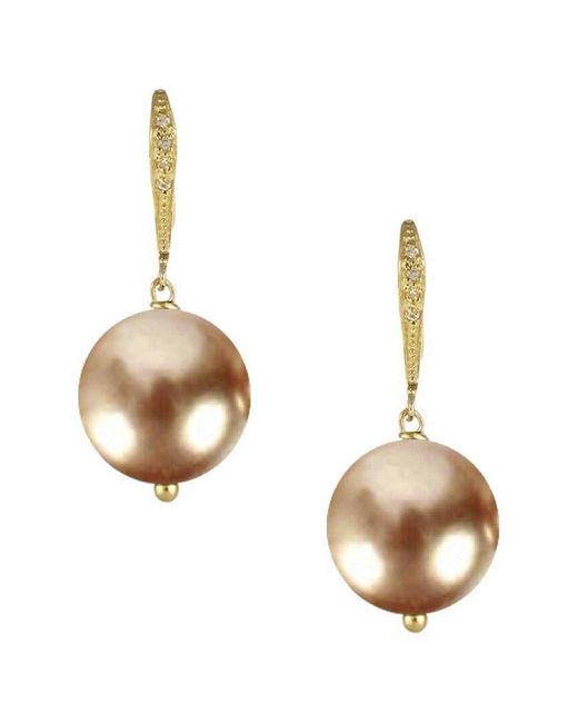 Liv Oliver Metallic 18k Plated 12mm Champagne Pearl Drop Earrings