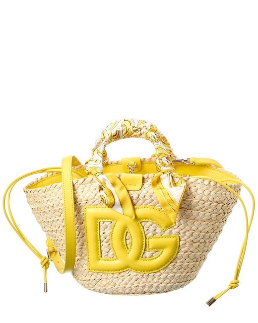 Dolce & Gabbana Kendra Small Straw & Leather Tote in