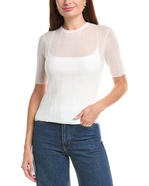 Vince White Double Layer Rib Elbow-Sleeve Sweater
