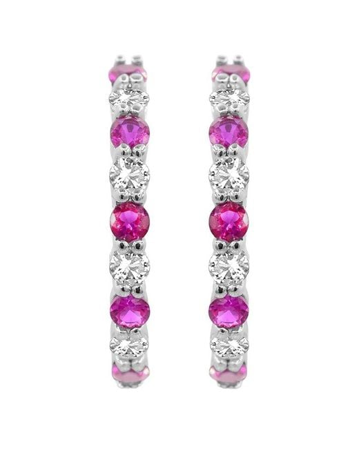 Lab Grown Gemstones White 0.60 Ct. Tw. Lab-Grown Ruby Hoop Earrings